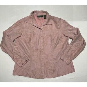 Lemon Grass Shirt Womens XL Pink Paisley Pattern Cowboy Faux Suede